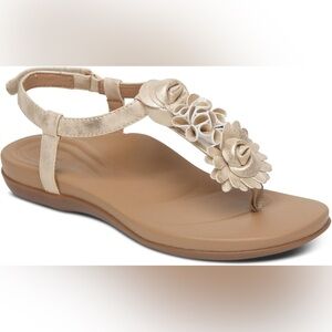 Aetrex Charli Orthopedic Faux Leather Floral Design Thong Sandals size 8.5